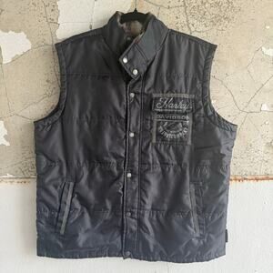 Harley Davidson Vest Mens XL Quilted Puffer Plaid Flannel Lined Zip Biker Moto